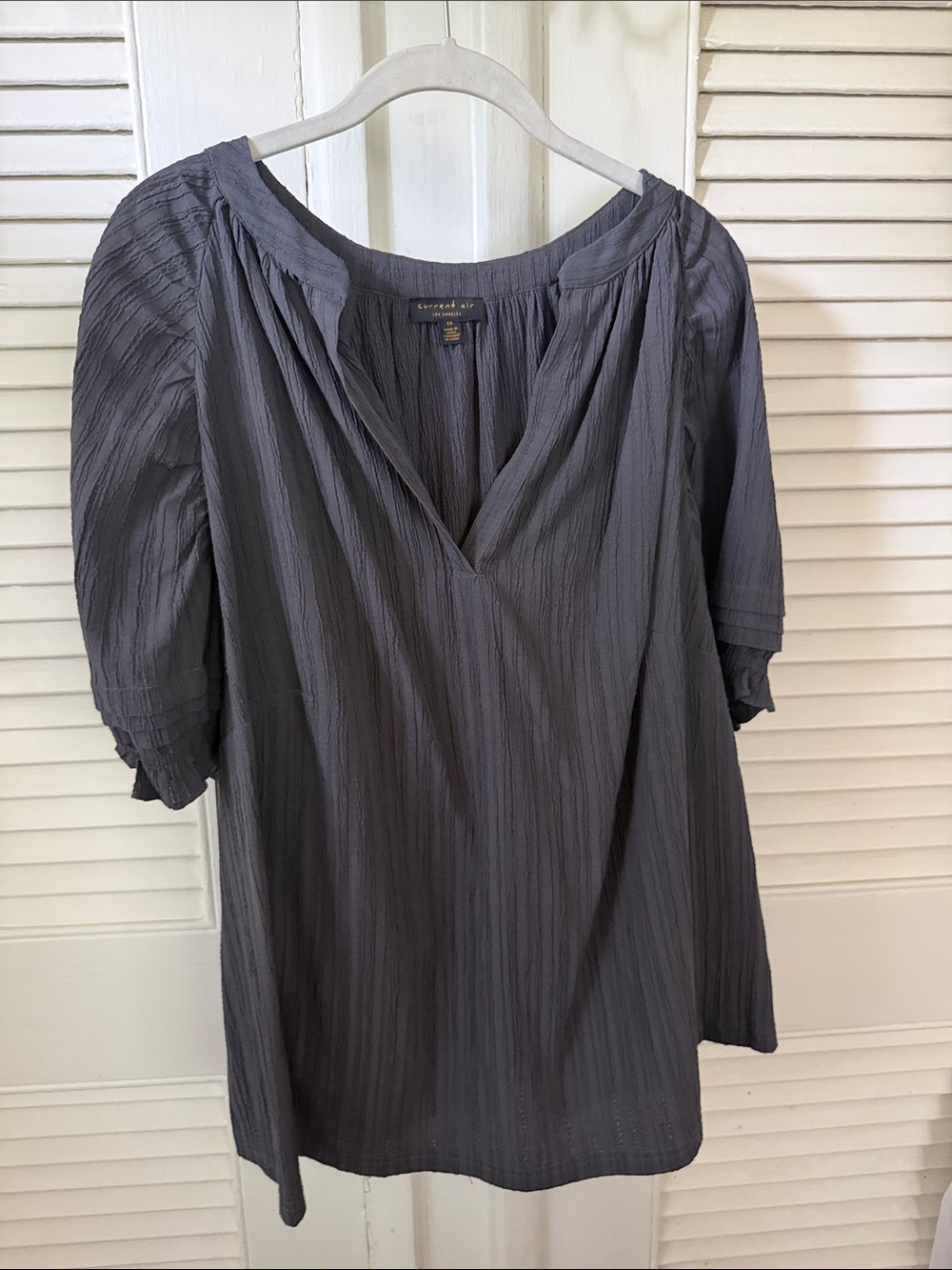 Slate Gray Textured V-Neck Tunic Top